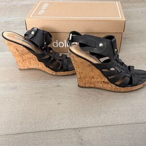 Dolce Vita Black Leather Wedges